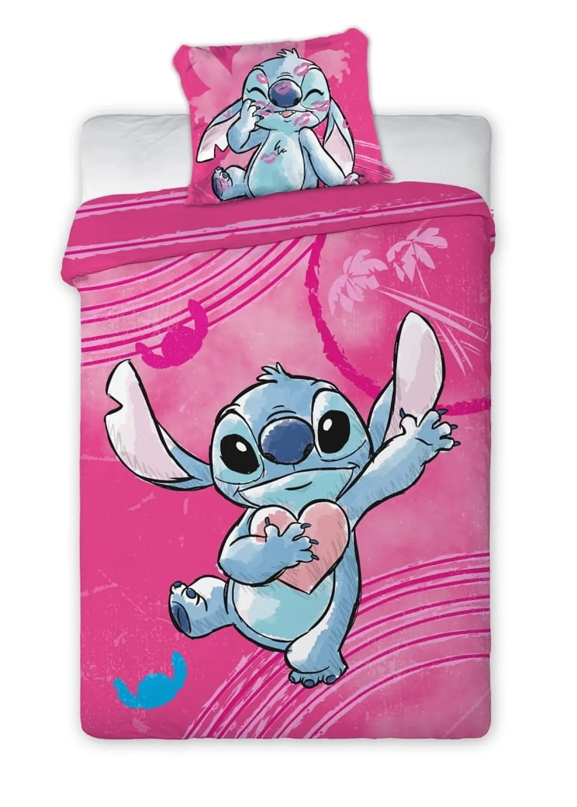 Pościel licencjonowana dziecięca bawełniana różowa Stitch 140x200