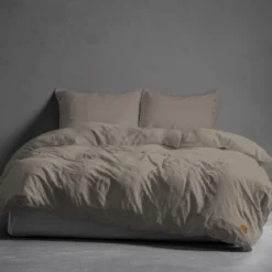 Pościel Pure Eco Line bawełniana 160x200 taupe z guziczkami