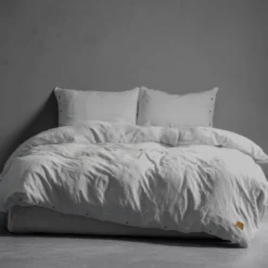 Pościel Pure Eco Line bawełniana 160x200 jasnoszara z guziczkami