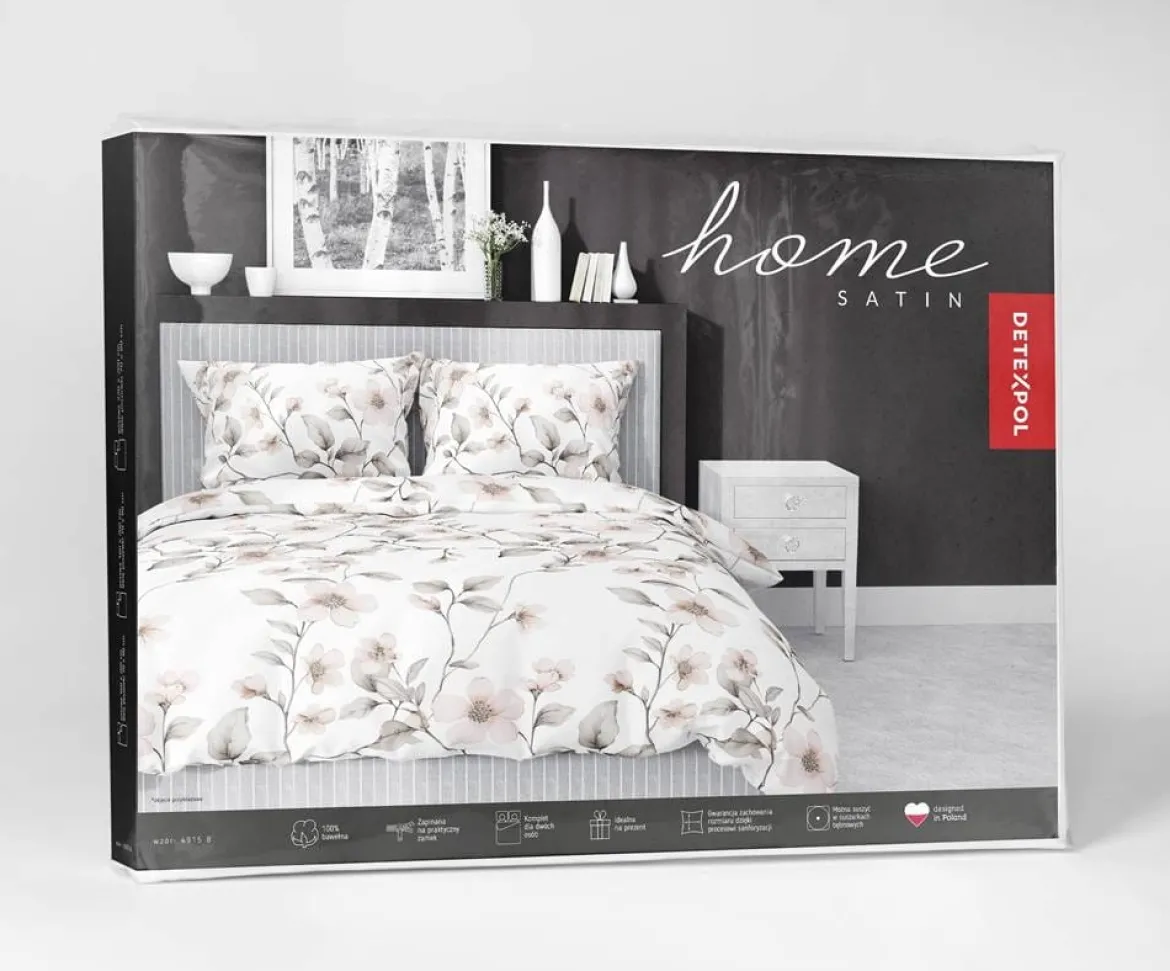 Pościel satyna bawełniana Home Satin 220x200 biała w beżowe kwiaty