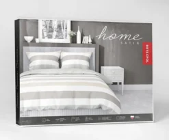 Pościel satyna bawełniana Home Satin 220x200 w beżowe i zielone pasy