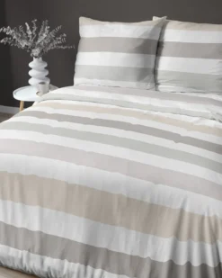 Pościel satyna bawełniana Home Satin 220x200 w beżowe i zielone pasy