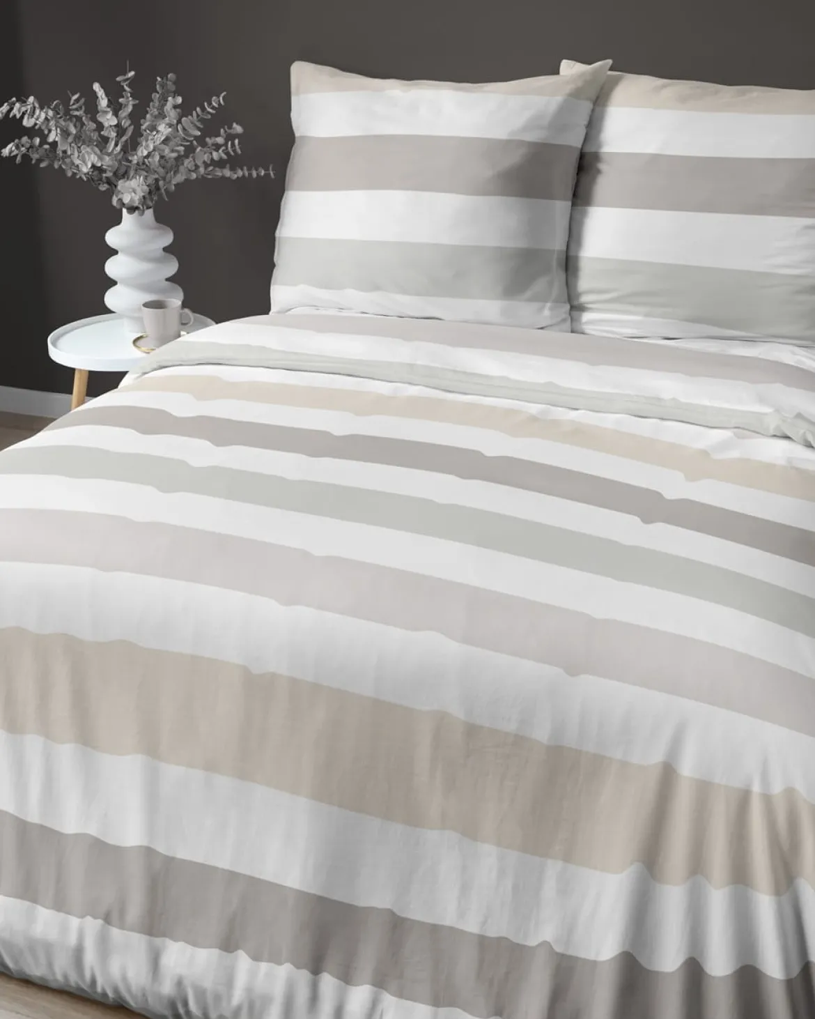 Pościel satyna bawełniana Home Satin 220x200 w beżowe i zielone pasy