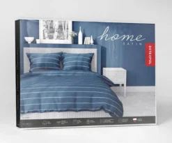 Pościel satyna bawełniana Home Satin granatowa 220x200 w poziome pasy
