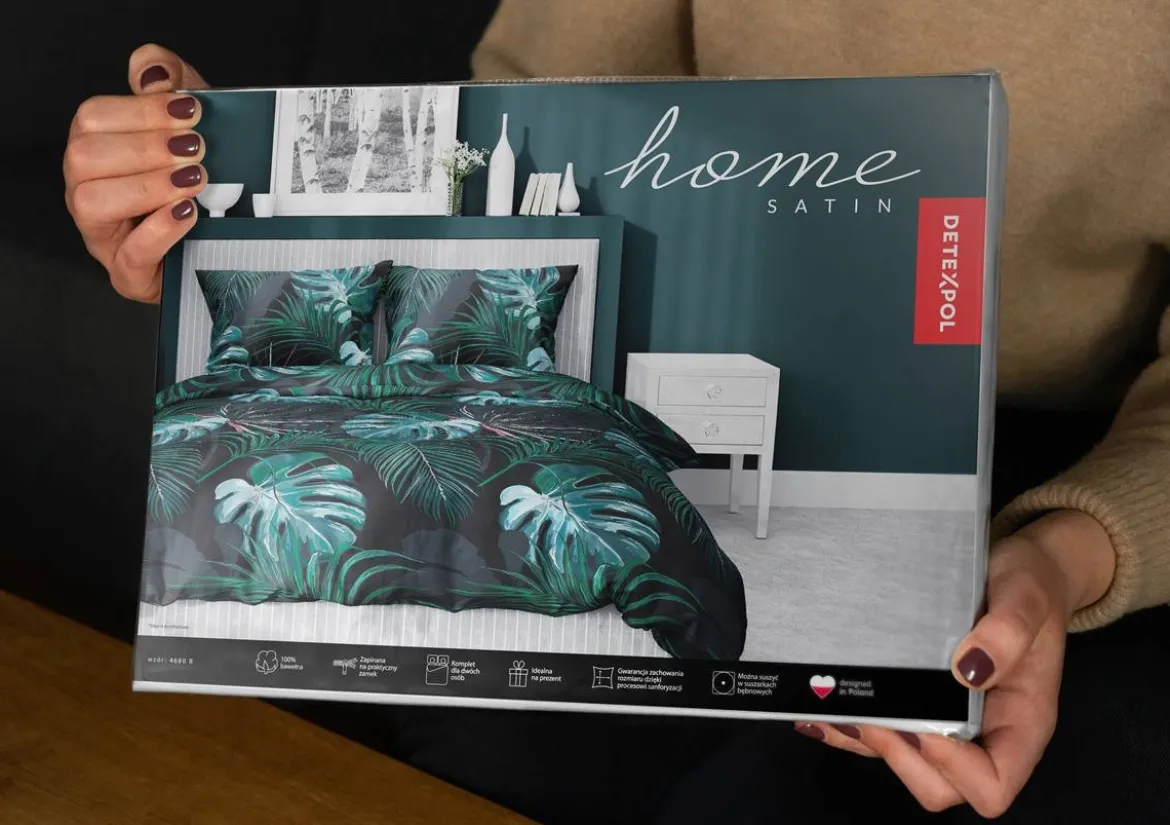 Pościel satyna bawełniana Home Satin 180x200 turkusowe liście monstery