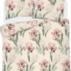 Pościel satyna bawełniana kremowa 220x200 w różowe irysy Home Satin