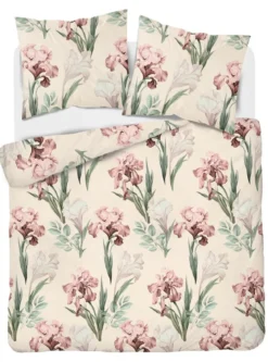 Pościel satyna bawełniana kremowa 220x200 w różowe irysy Home Satin
