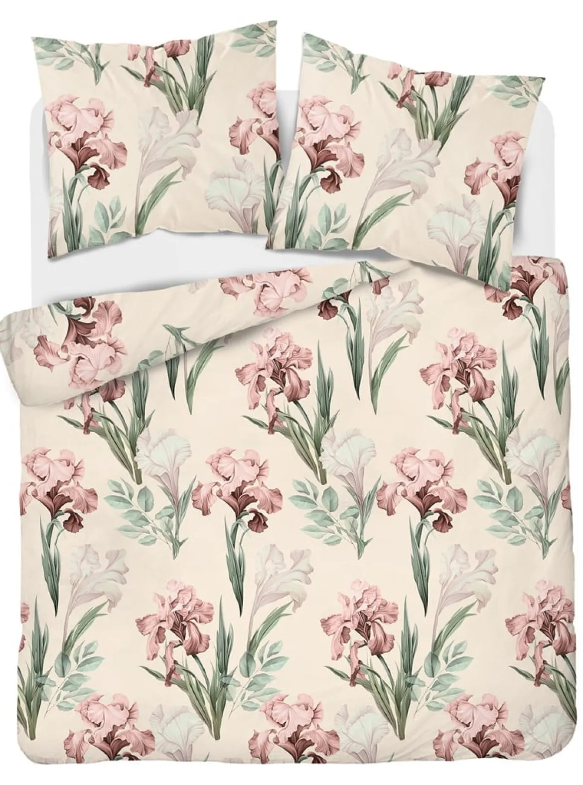 Pościel satyna bawełniana kremowa 160x200 w różowe irysy Home Satin