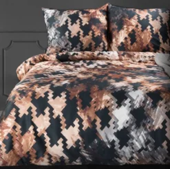 Pościel z naturalnej tkaniny Tencel brązowo czarna 160x200 Premium Eurofirany