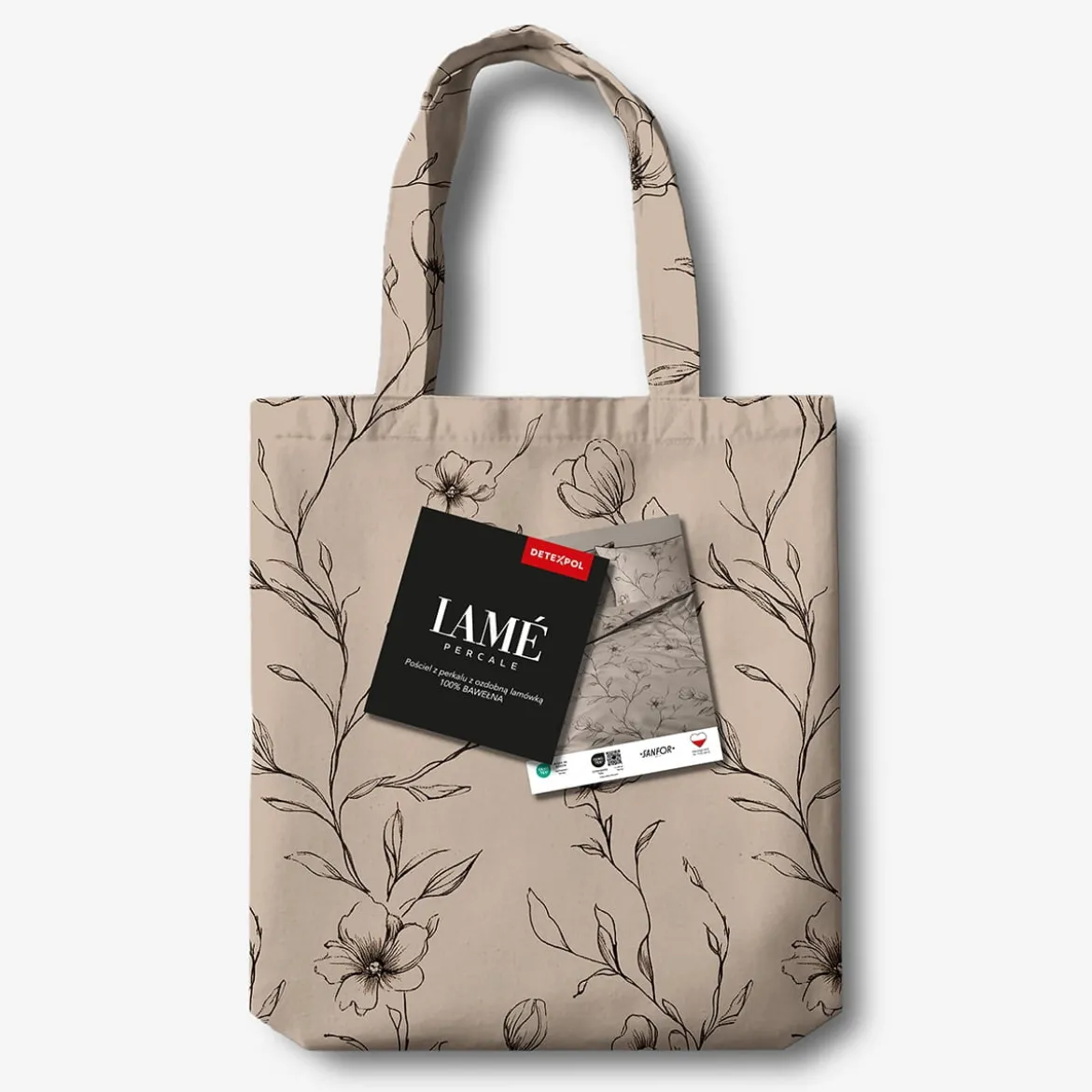 Pościel z perkalu ciemno beżowa 220x200 Kwiaty Lame Percale