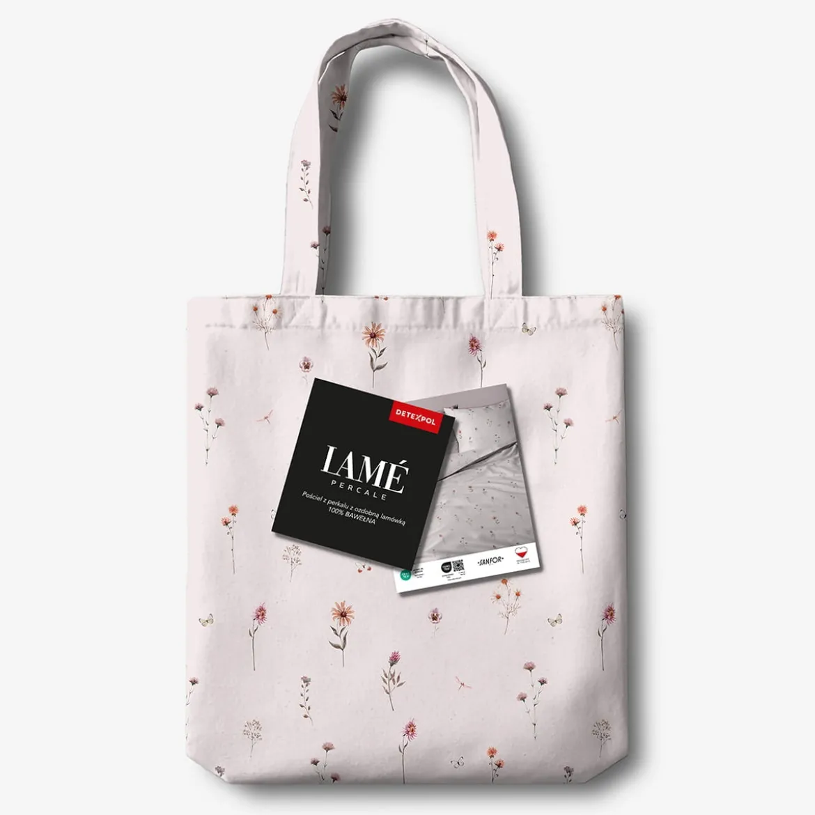 Pościel z perkalu pudrowa 220x200 Polne Kwiaty Lame Percale