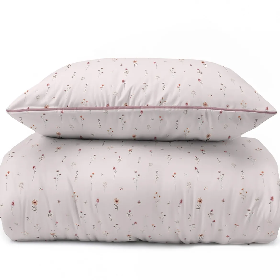 Pościel z perkalu pudrowa 220x200 Polne Kwiaty Lame Percale