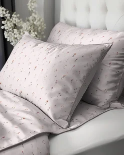 Pościel z perkalu pudrowa 220x200 Polne Kwiaty Lame Percale