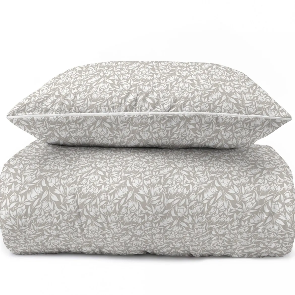 Pościel z perkalu 160x200 Beżowa w Kwiaty Lame Percale