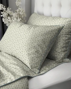 Pościel z perkalu 160x200 Niebieskie i Żółte Kwiaty Lame Percale