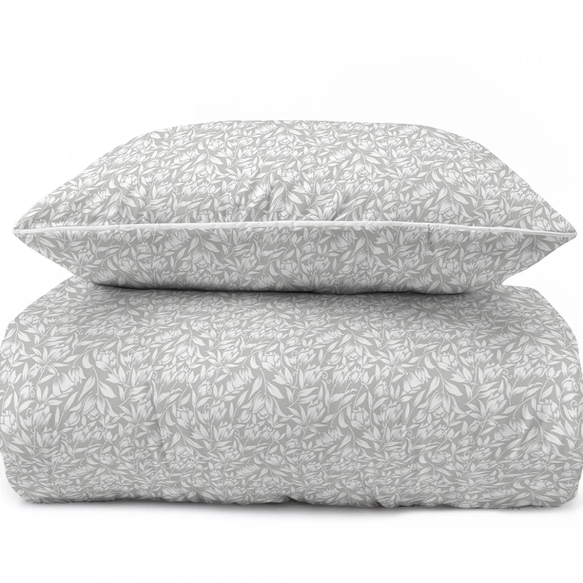 Pościel z perkalu 220x200 Popielata w Kwiaty Lame Percale