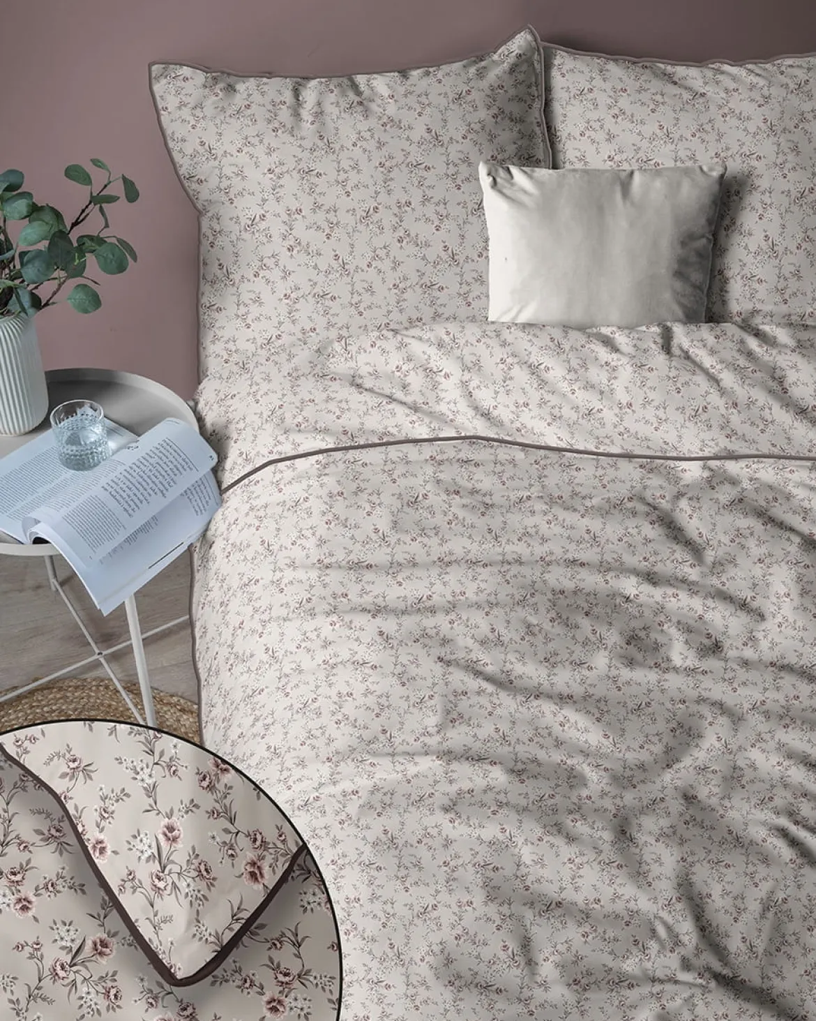 Pościel z perkalu 160x200 Różowe Kwiaty Lame Percale
