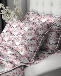 Pościel z perkalu 220x200 Różowe Kwiaty Piwonii Lame Percale