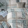 Pościel z perkalu 220x200 Szaro Błękitno Beżowa Krata Lame Percale