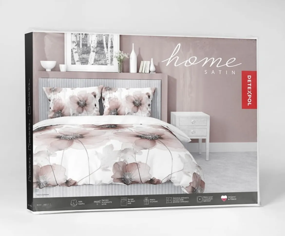 Pościel z satyny bawełnianej białej 220x200 Home Satin w duże kwiaty