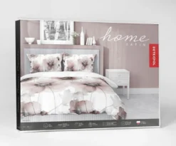 Pościel z satyny bawełnianej białej 160x200 Home Satin w duże kwiaty
