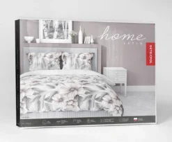 Pościel z satyny bawełnianej 220x200 Home Satin w beżowo-szaro-różowe kwiaty