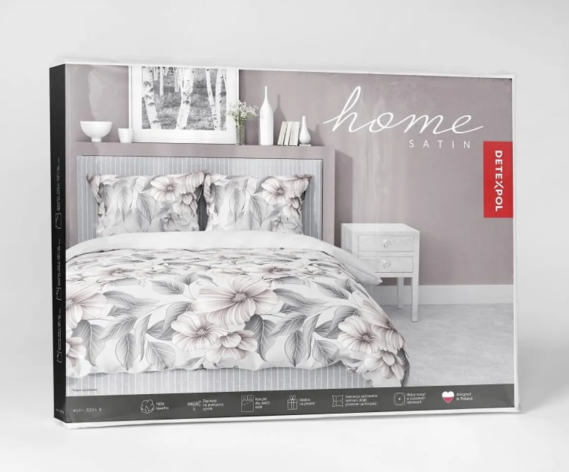 Pościel z satyny bawełnianej 220x200 Home Satin w beżowo-szaro-różowe kwiaty