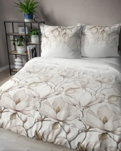 Pościel z satyny bawełnianej 160x200 Home Satin w beżowe magnolie