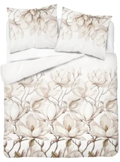 Pościel z satyny bawełnianej 160x200 Home Satin w beżowe magnolie