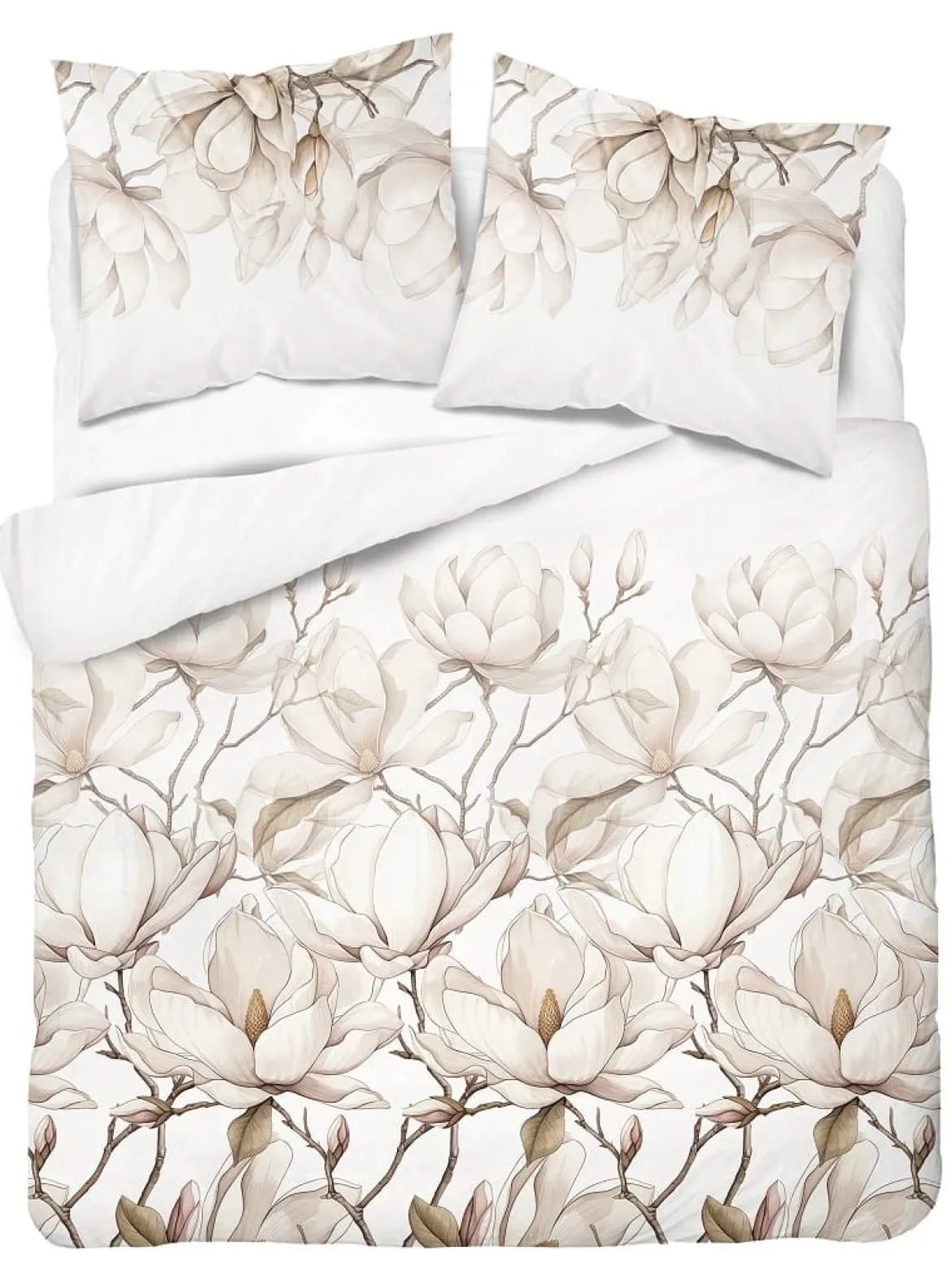 Pościel z satyny bawełnianej 160x200 Home Satin w beżowe magnolie