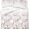 Pościel z satyny bawełnianej 160x200 Home Satin w różowo beżowe magnolie