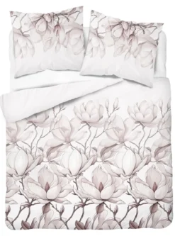 Pościel z satyny bawełnianej 160x200 Home Satin w różowo beżowe magnolie
