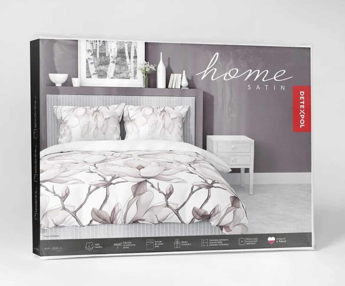 Pościel z satyny bawełnianej 160x200 Home Satin w różowo beżowe magnolie