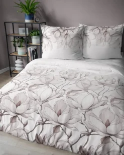 Pościel z satyny bawełnianej 160x200 Home Satin w różowo beżowe magnolie