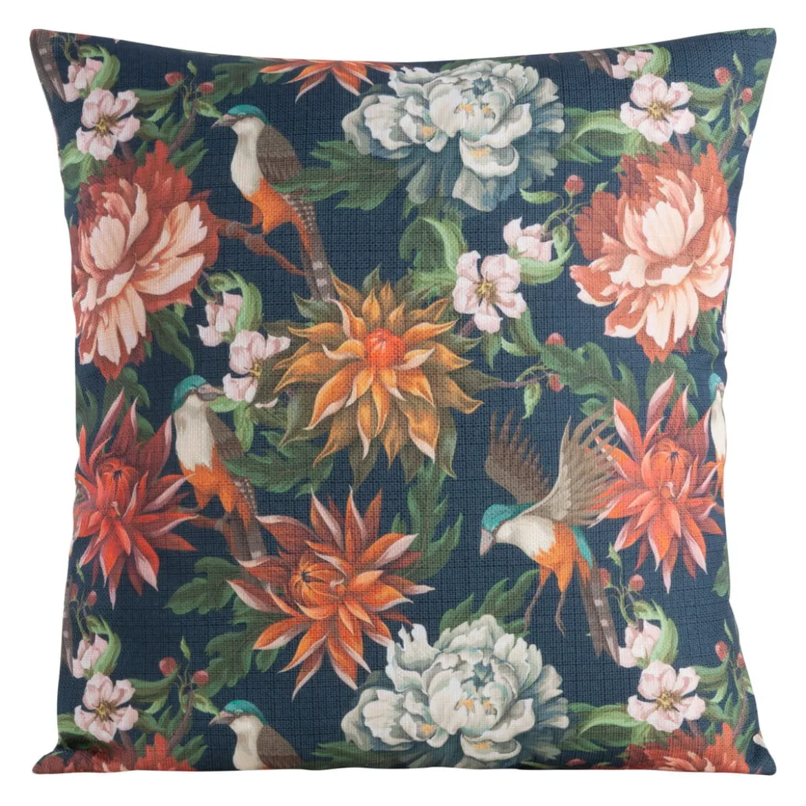 Poszewka dekoracyjna granatowa Flore 45x45 w kwiaty i ptaszki