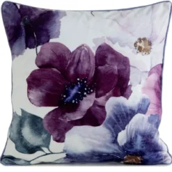 Poszewka dekoracyjna velvet 45x45 Duże Kwiaty Fioletowo Różowe