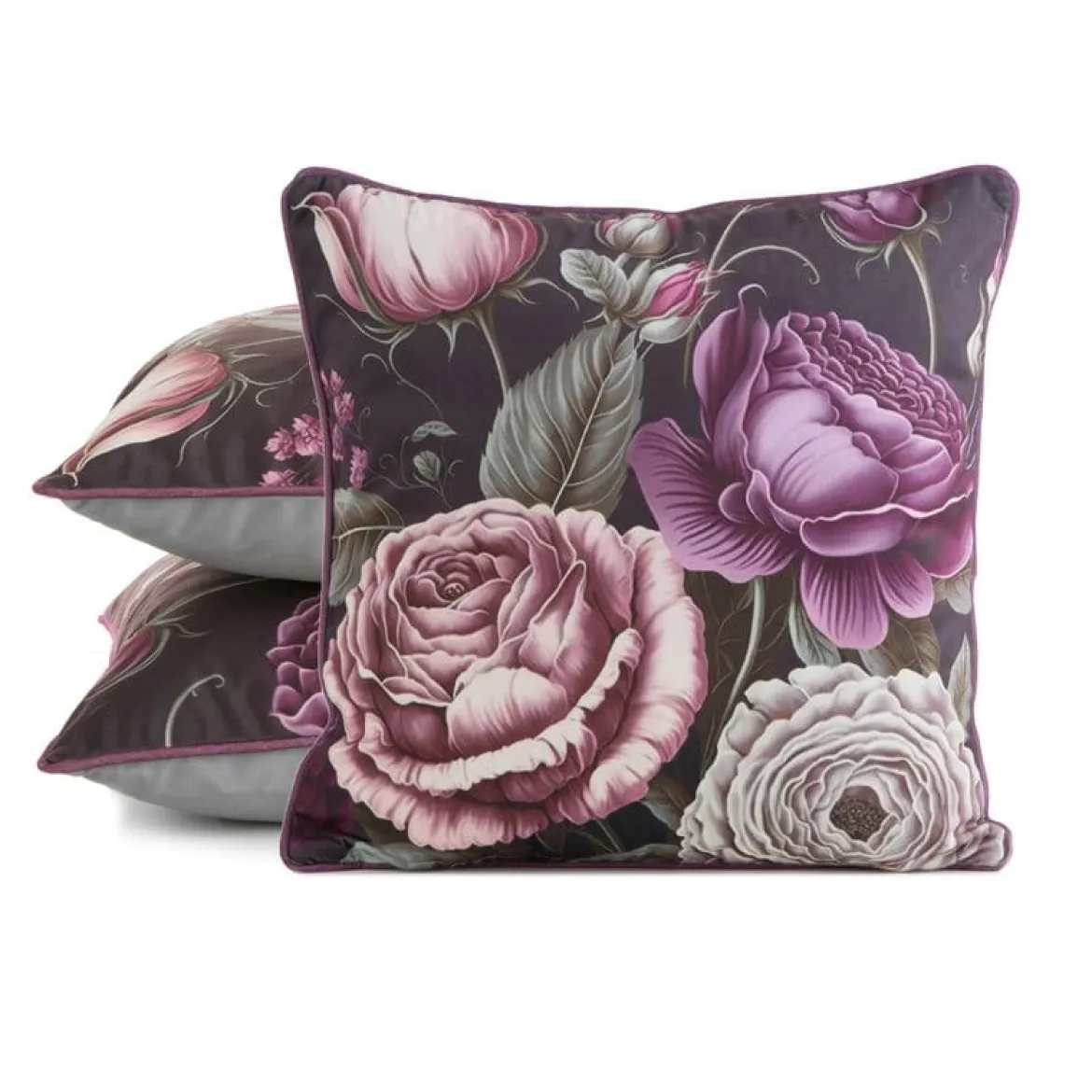 Poszewka dekoracyjna Velvet Z Lamówką 45x45 Duże Fioletowe Kwiaty