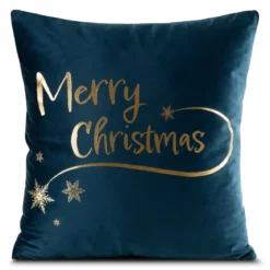 Poszewka dekoracyjna świąteczna granatowo złota 45x45 Merry Christmas
