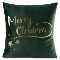 Poszewka dekoracyjna świąteczna zielono złota 45x45 Merry Christmas
