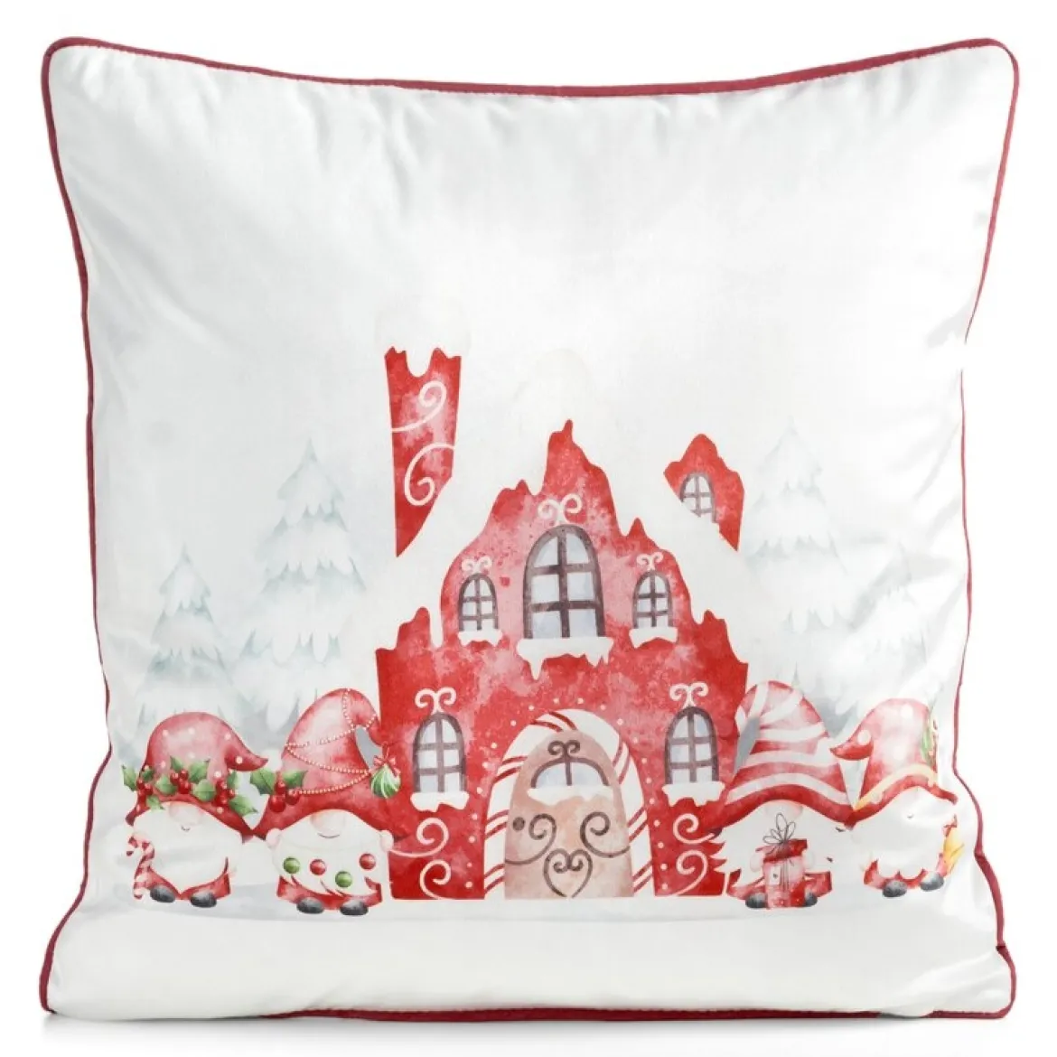 Poszewka dekoracyjna świąteczna velvetowa 45x45 Miasteczko Skrzatów
