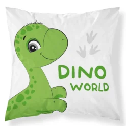 Poszewka dziecięca biała 40x40 zielony dinozaur