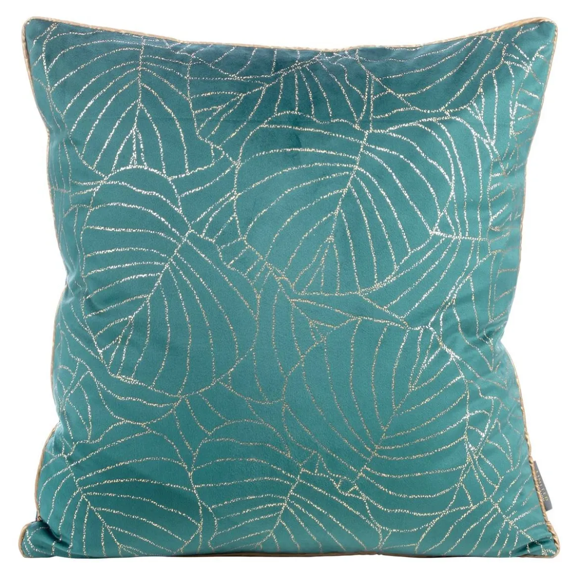 Poszewka LC velvet ciemno turkusowo złota 45x45 Lili liście