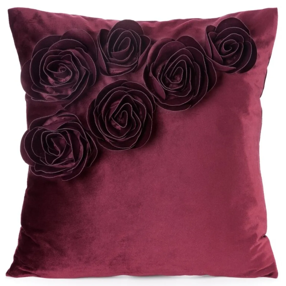 Poszewka velvetowa burgundowa 45x45 Róże