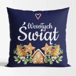 Poszewka świąteczna granatowa z wypełnieniem 40x40 Pierniki
