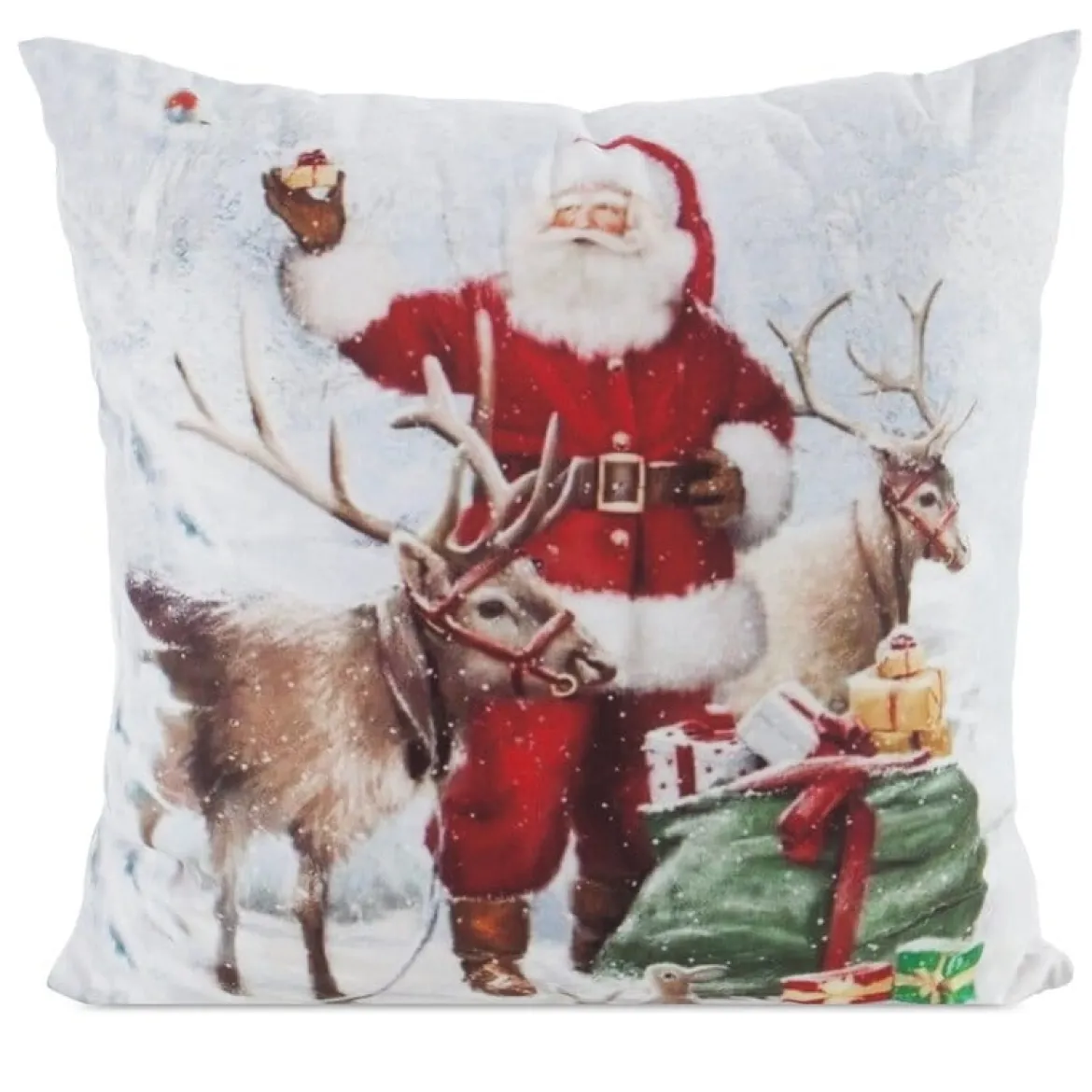 Poszewka świąteczna velvetowa 45x45 Mikołaj z Reniferami
