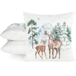 Poszewka świąteczna velvetowa 45x45 Ośnieżony Las z Jelonkami