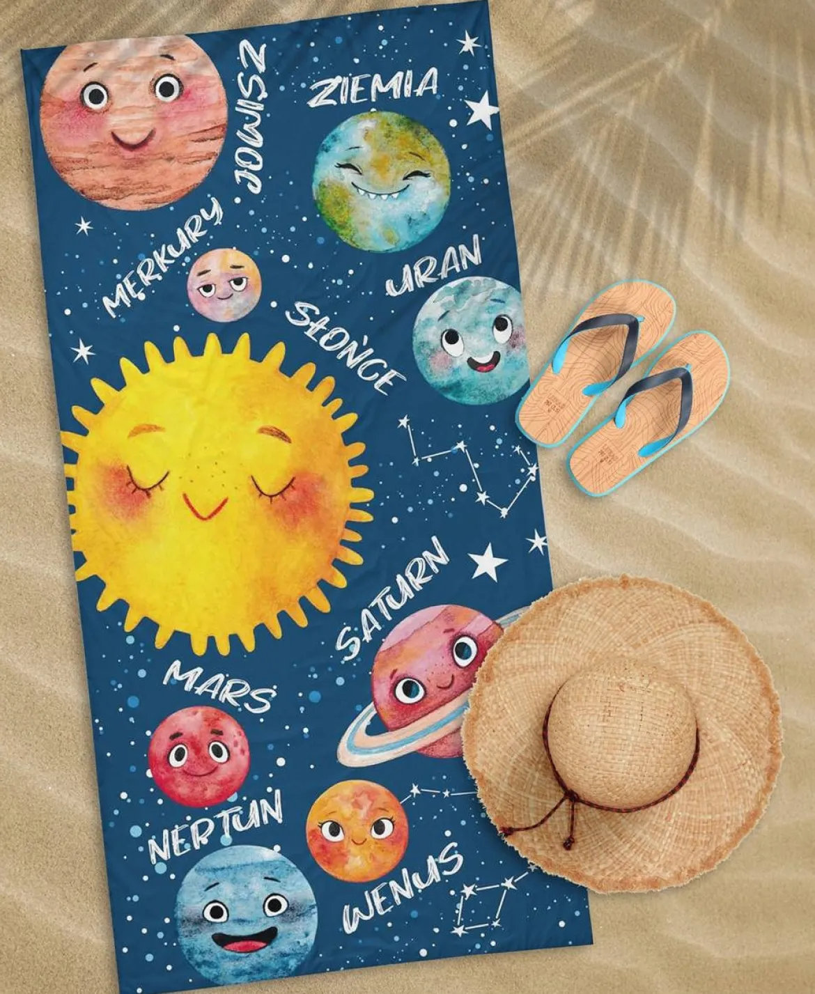 Ręcznik bawełniany dziecięcy plażowy 70x140 Układ Słoneczny