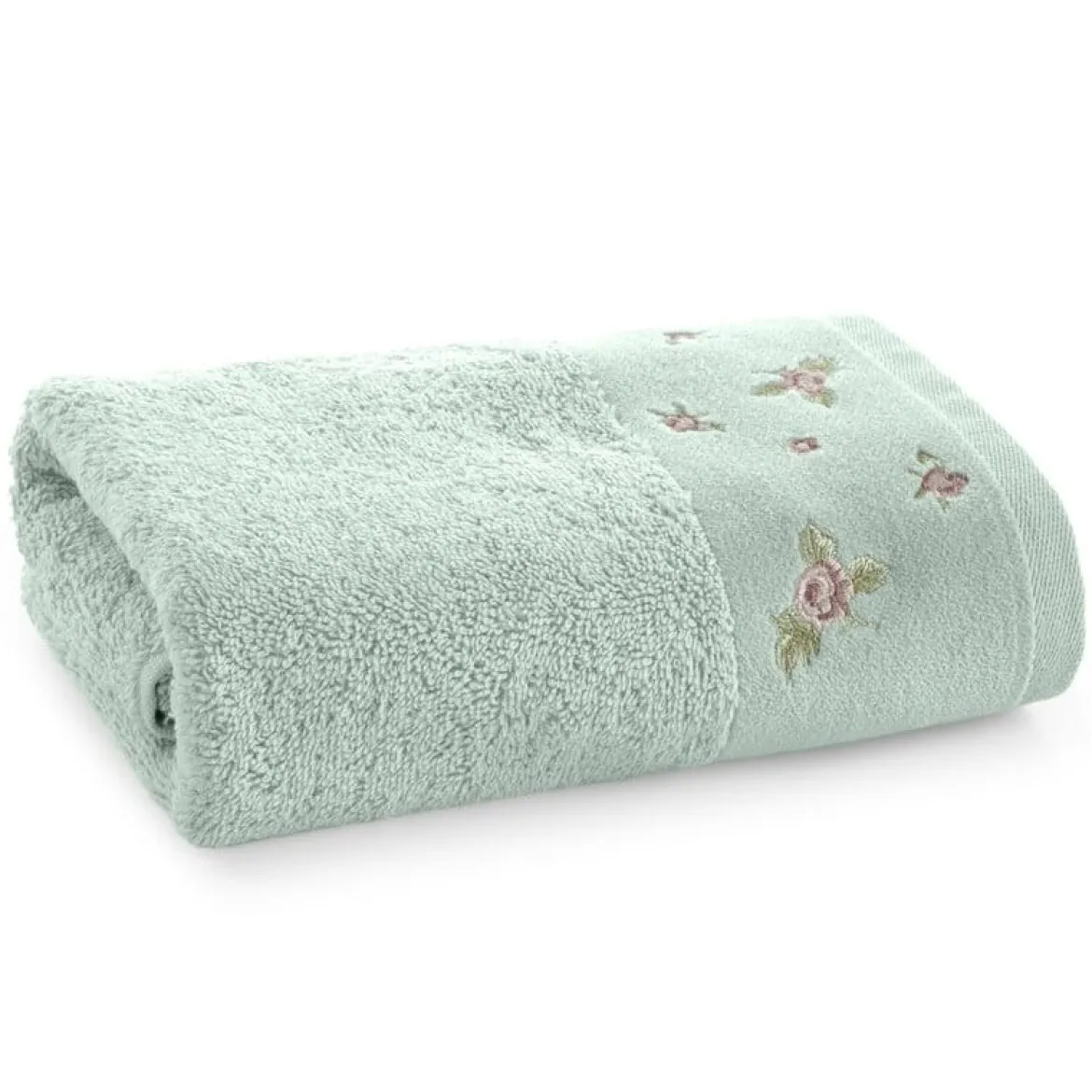 Ręcznik kąpielowy miętowy 70x140 z haftem kwiatowym Dalia
