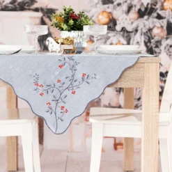 Serweta świąteczna haftowana szara 85x85 Jarzębina
