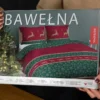 Świąteczna pościel bawełniana czerwono zielona 220x200 Złote Renifery